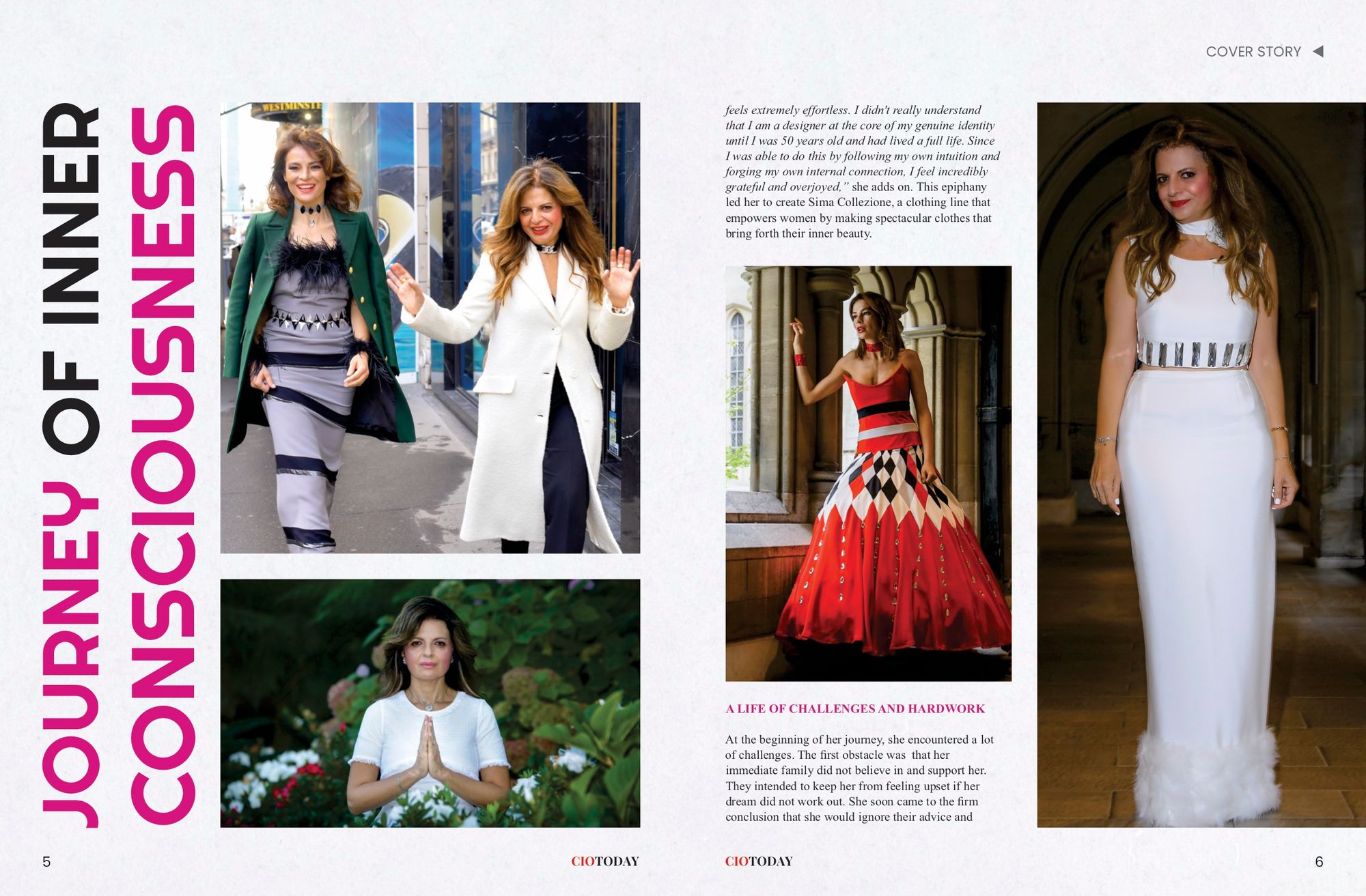 Portrait-led longform spread.